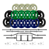 Kit 80kg Anilhas Emborrachadas Com 5 Barras De Tubo Ocas