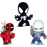 Kit 9 Adesivos Vilões Kids - Deadpool Magneto Aranha Black