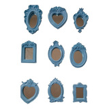 Kit 9 Molduras Provençal Pintura Azul Espelhos Decorativos 