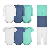 Kit 9 Peças Body Bebê E Calça Mijão Algodão Liso