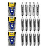 Kit 900un Esfera Aço Rossi + 15un Gás Co2 Airgun Cal. 4,5mm