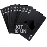Kit Abridor De Garrafa Inox Preto Carta Baralho Poker 10un