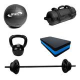 Kit Academia Completo Barra + Peso + Wall Ball + Power