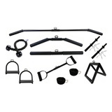 Kit Academia Puxador Pulley Reto Curvo Costas Corda Polia