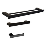 Kit Acessório Banheiro Inox Preto Ville 3 Pçs Rosto 2 Fx