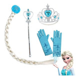Kit Acessórios Frozen Elsa C/ Varinha, Luvas, Trança E Coroa