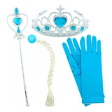 Kit Acessórios Frozen Elsa Com Varinha Luvas Trança E Coroa