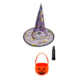 Kit Acessórios Halloween Chapéu Bruxa Batom E Cesto Abobora