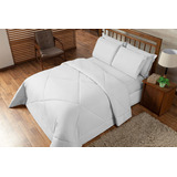 Kit Aconchego Casal Queen Edredom+ Jogo Lençol Roupa De Cam Cor Branco