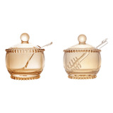 Kit Acucareiro E Meleira Cristal Ambar Colher Pearl Wolff