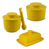 Kit Açucareiro Pote De Mel E Manteigueira Amarelo Ceraflame
