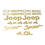 Kit Adesivo Emblema 3d Resinado Jeep Cherokee Sport Ouro
