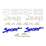 Kit Adesivo Jeep Cherokee 4x4 4.0l Cromado Sport Azul Emblema Resinado Completo Fgc