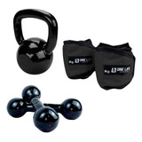 Kit Aeróbico - Kettlebell 10kg + Caneleira 5kg + Halter 4kg