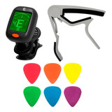 Kit Afinador Digital Violão Guitarra + Capotraste + 6 Palhet