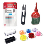 Kit Agulha Linha Óleo Bobina Tesoura Arremate Singer 242 247