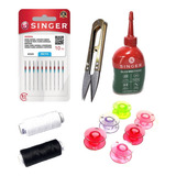 Kit Agulha Linha Óleo Bobina Tesoura Arremate Singer M1605