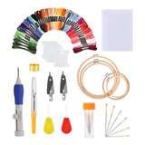 Kit Agulha Magica Ponto Russo + Bastidores + Linhas 50 Cores