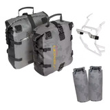 Kit Alforje Estanque 30lt Cinza 2un + Saco + Suporte Saxon