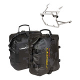 Kit Alforje Estanque 30lt Preto Para Moto 2un Saxon +suporte