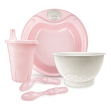 Kit Alimentação Infantil Bowl Pratinho Copo Talher Adoleta Cor Rosa