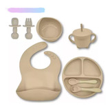 Kit Alimentação Para Bebê Silicone Prato Babador Alimentar
