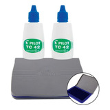 Kit Almofada Carimbo Azul Plástica N°3 Pilot + 2 Tintas 42ml