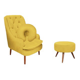 Kit Amamentação Poltrona, Puff E Almofada Suede Amarelo