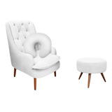 Kit Amamentação Poltrona, Puff E Almofada Suede Branco