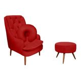 Kit Amamentação Poltrona, Puff E Almofada Suede Vermelho