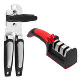 Kit Amolador Afiador Facas Inox + Abridor Latas Garrafas