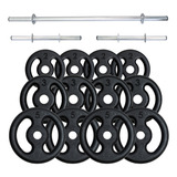 Kit Anilhas 40kg + 2 Barras 40cm + 1 Barra 120cm 