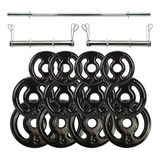 Kit Anilhas Emborrachada 40kg +2 Barras 40cm + 1 Barra 120cm
