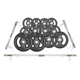 Kit Anilhas Ferro 50kg + 2 Barras De 40cm + Barra De 150cm