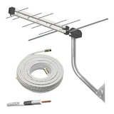 Kit Antena Externa Digital Log 16 + Suporte + Cabo 15 Metros