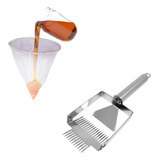 Kit Apicultura Coador P/ Mel + Garfo Invertido Duplo Em Inox