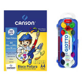 Kit Aquarela Pastilha 12 Cores+pincel + Bloco Canson A4 300g