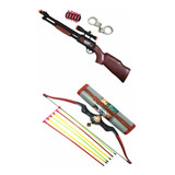 Kit Arco E Flechas + Arma 12 Espingarda Ventosa Nerf