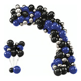 Kit Arco P/ Balão Festa Azul Royal Bexiga Prata Preto + Fita