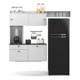 Kit Armário Lara Suspenso Para Cozinha Compacta Com Bancada Multiuso 4 Portas E 1 Gaveta Cor Branco