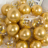 Kit Arranjo Festa 10 Balões - Cromados E Cristal - Confete Cor C-dourado