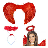 Kit Asa Anjo Vermelho Tiara Cosplay Fantasia Carnaval Festa