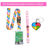 Kit Autismo 4 Peças Cordão E Porta Crachá Pulseira Chaveiro