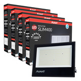 Kit Avant De 4 Refletores Led Slim De 400 W 6500 K Bivolt Impermeável Estrutura Branca Fria Preta