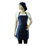 Kit Avental Oxford + Touca Gorro Cozinha Cabeleireiro Cor Azul Desenho Do Tecido Único