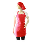 Kit Avental Oxford + Touca Gorro Cozinha Cabeleireiro Cor Vermelho Desenho Do Tecido Único