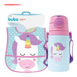 Kit Babador Impermeável + Garrafinha Alumínio Unicórnio Buba