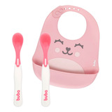 Kit Babador Silicone Rosa Com 2 Colheres Termossensíveis