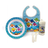 Kit Baby Shark Hora Da Papinha Prato Babador Copo E Talheres