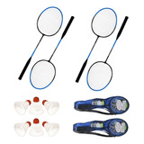 Kit Badminton 4 Raquetes + 4 Petecas + 2 Cases De Transporte